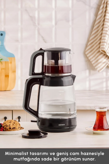 Karaca Glass Tea XL 2 in 1 Glass Tea Maker, Space Gray - MALLTURK