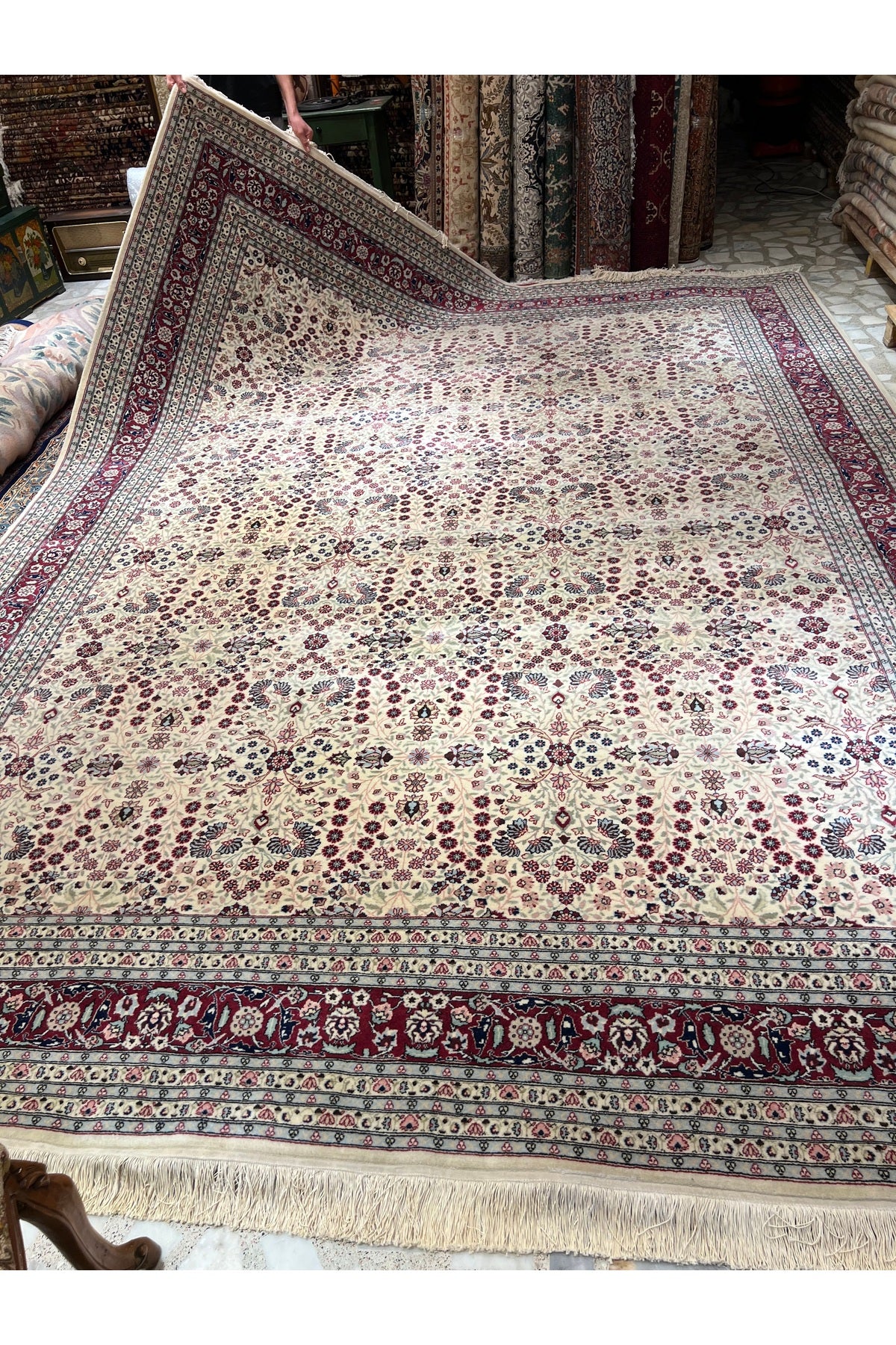 RD RAMAZAN DAG Hand Rug Art Hand-Woven Hereke Rug Seven Mountains Flower Premium Quality Size 397x295 - MALLTURK
