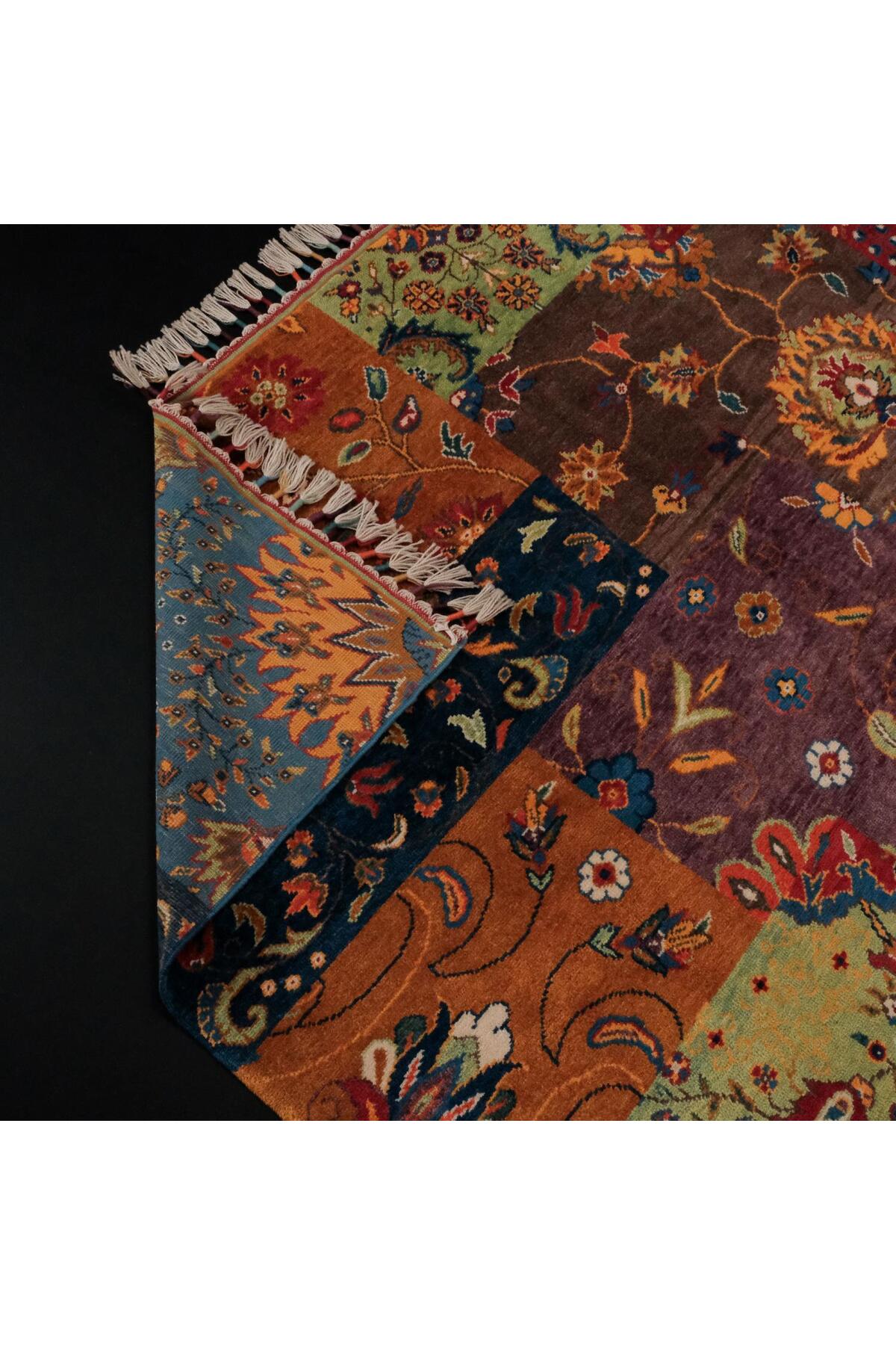 Halicizade Anatolian Sal Serisi Patchwork Pattern Hand-Woven Wool Rug - MALLTURK