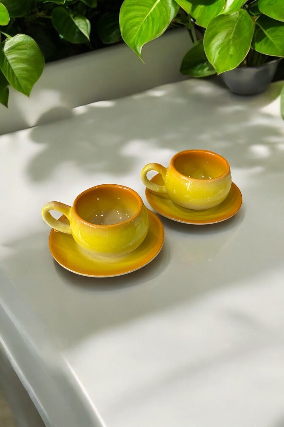 Eporselen Rainbow 2-Person 4-Piece Ceramic Double Coffee Cup Set Yellow - MALLTURK