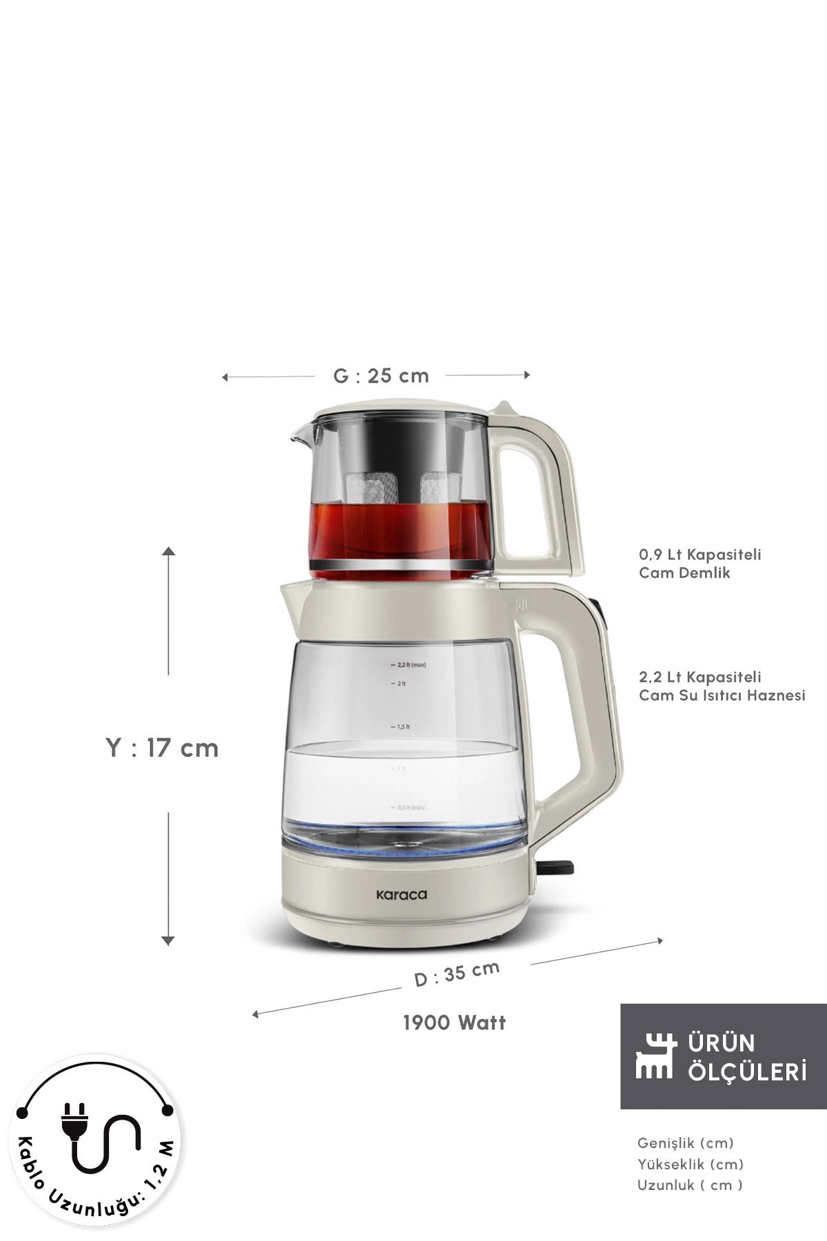 Karaca Glass Tea XL 2 in 1 Glass Tea Maker Starlight - MALLTURK