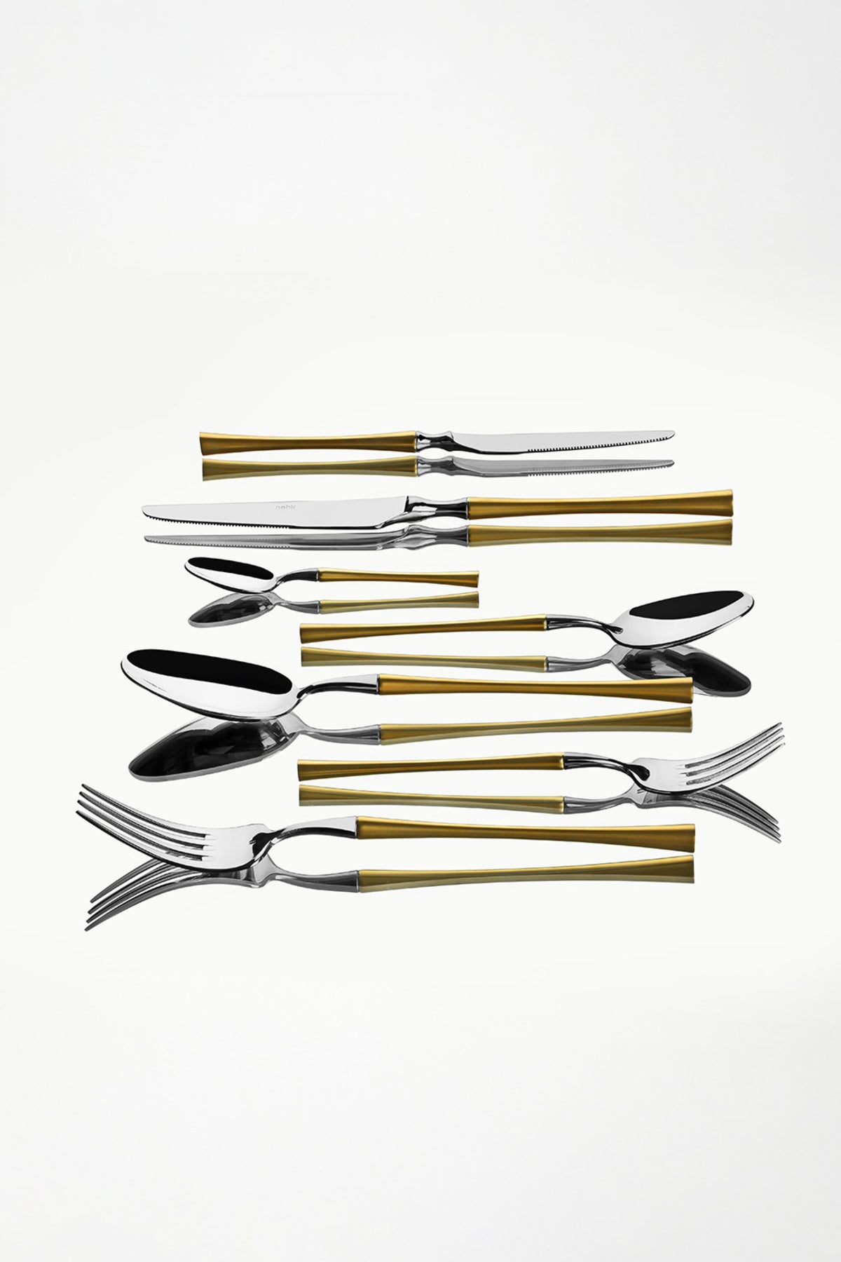 Nehir marbella altin Satin 12 Place Setting 84 Piece Boxed Flatware Set - MALLTURK