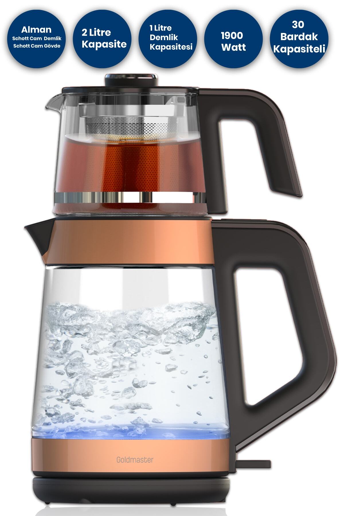GoldMaster Yenidem GM-8325 Rose Gold 1900W Glass Tea Maker - MALLTURK