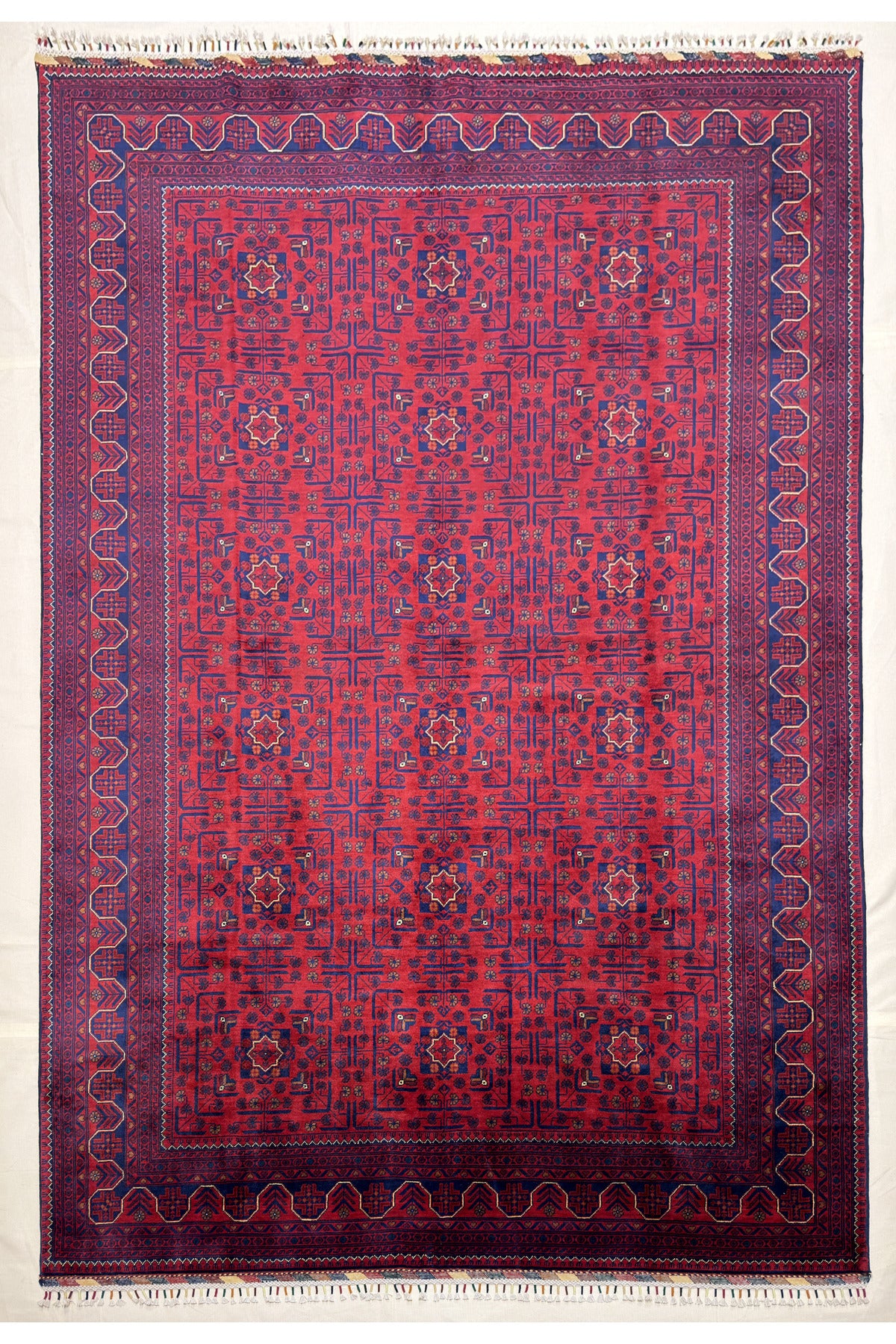 Afghan Rug Hand-Woven 6 Meter Bilijik Design 100% Wool Natural Dye Handicraft ile Harika Yildiz Pattern