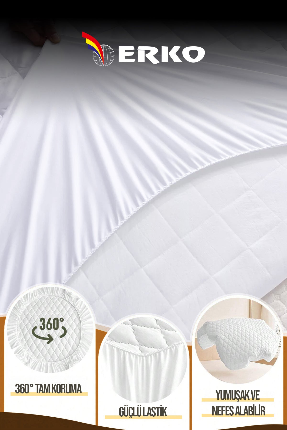 Erko Dort Mevsim Waterproof Cotton Fitted Mattress Protector - MALLTURK