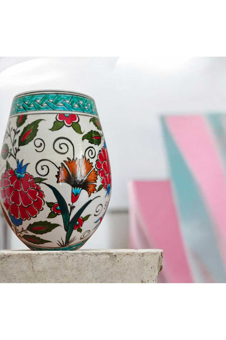 Sema Cini Handmade Ceramic 20 cm Vase Red - MALLTURK