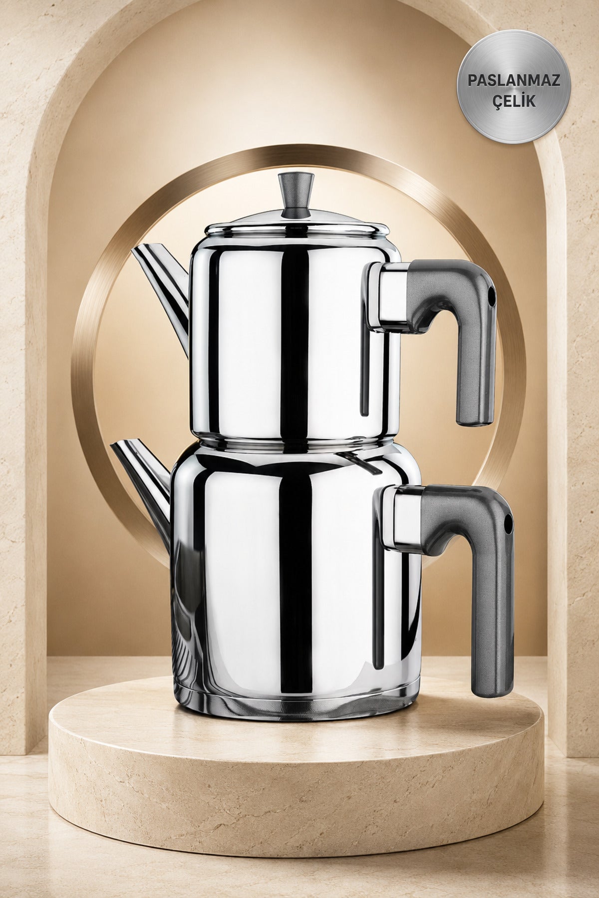 Aryildiz Roma Soft Black Large Stainless Steel Teapot Set - MALLTURK