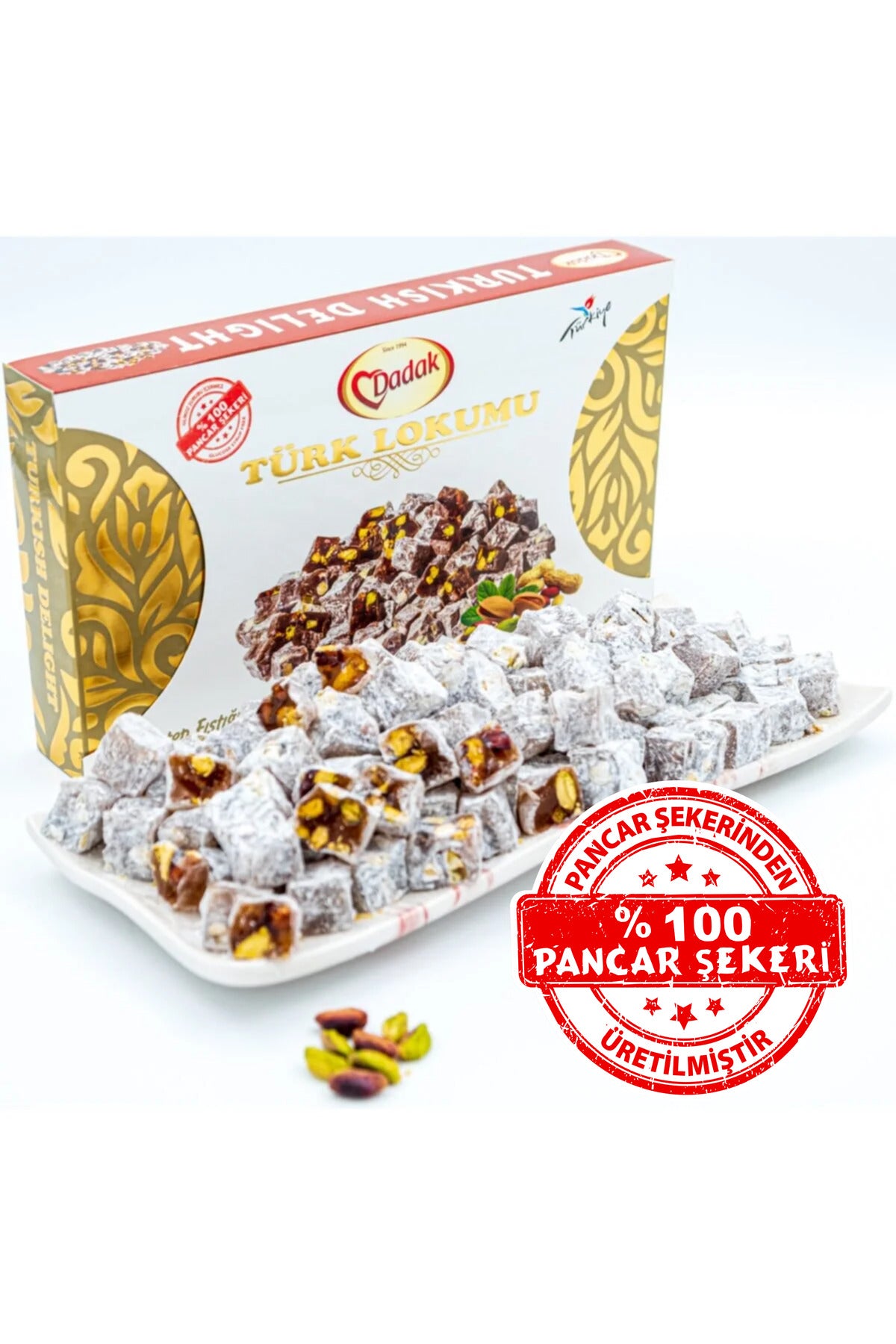 Dadak Turkish Delight and kuruyemis Powdered Sugar Pistachio Mini Turkish Delight 500 g - MALLTURK