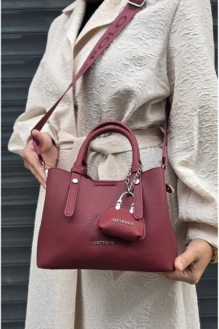 Just Polo Original Women's New Season 3-Compartment Luxury Soft Leather Adjustable Crossbody Stylish Shoulder Bag Burgundy - MALLTURK