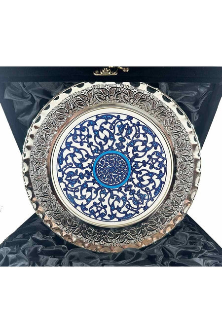 Cini Evi Blue White Ceramic Silver-Plated Plaque - MALLTURK
