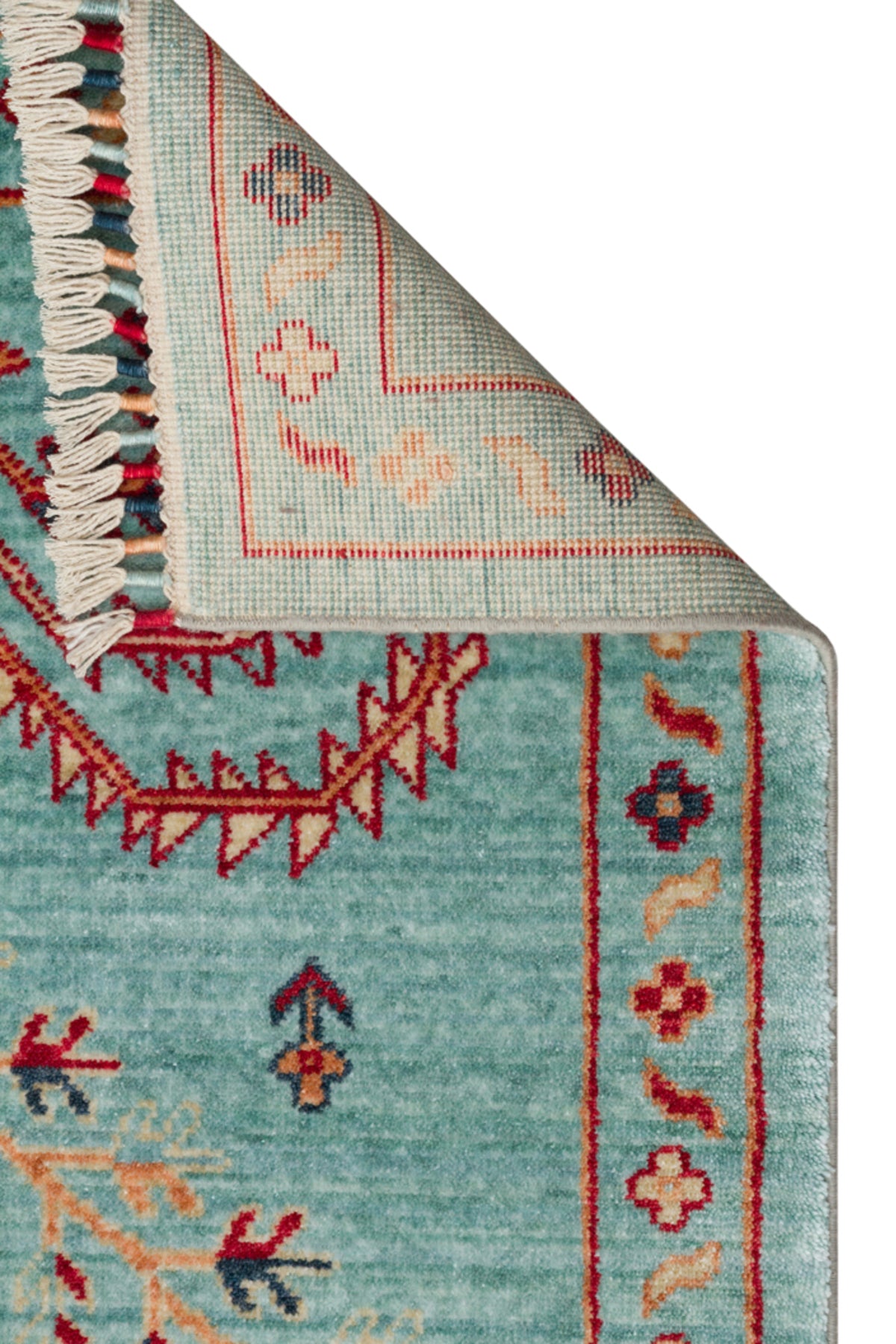 Vog Hali Efsun Handmade Turquoise Color Lyocell Special Loom Ethnic Usak Pattern Fringed Living Room Carpet - MALLTURK