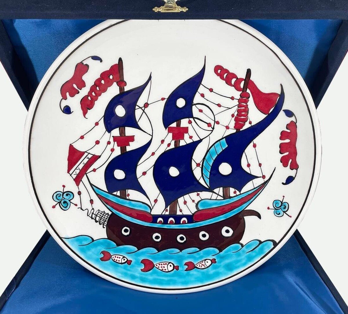 Cini Evi Galleon Patterned 25cm Iznik Tile Plate - MALLTURK