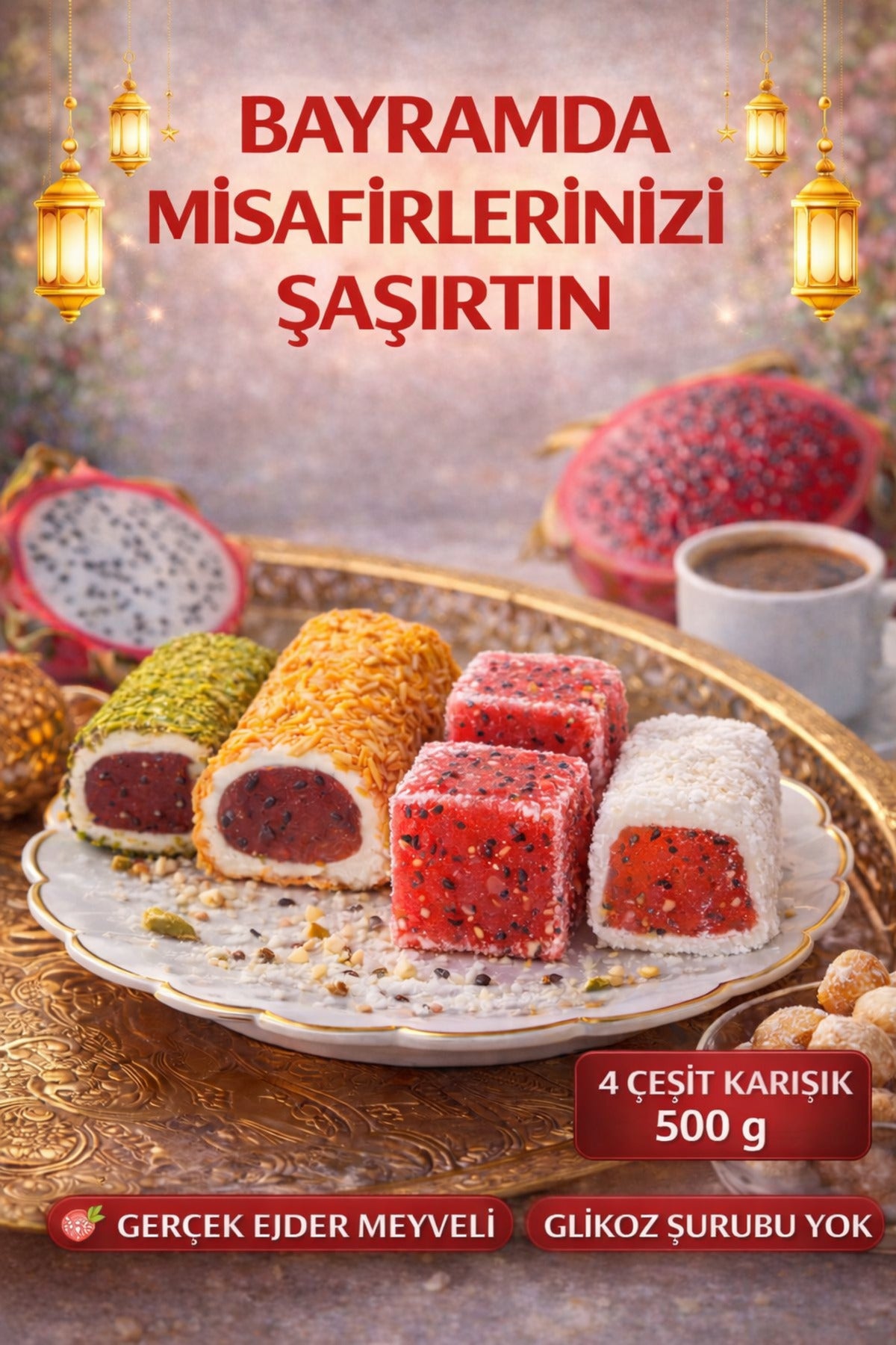 EL yapimi ejder Fruit Flavored ozel lezzetler Assorted Turkish Delight 500 g yarinin koyleri projesi - MALLTURK
