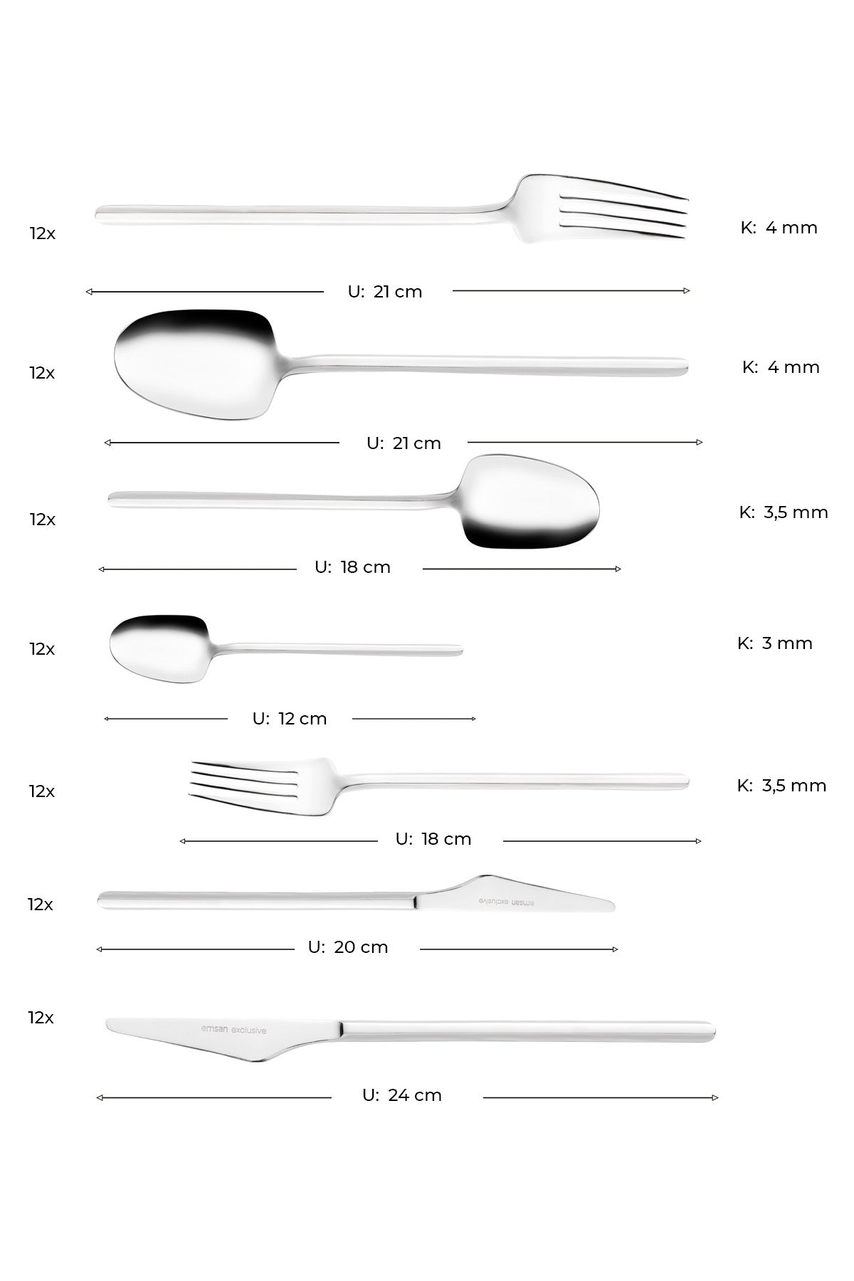 Emsan destrier 84 Piece 12 Place Setting Boxed Flatware Set - MALLTURK