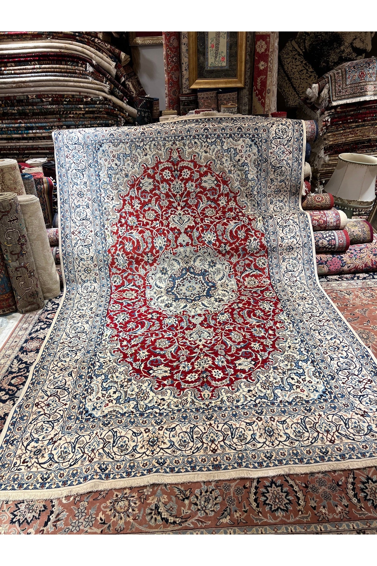 RD RAMAZAN DAG Hand Rug Art Hand-Woven Iranian Nain Rug Wool Blend Premium Quality KokBoya Size 320x200 - MALLTURK
