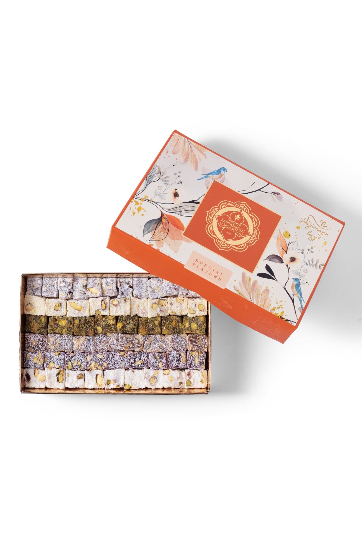 MESHUR safranbolu lokumcusu delux Assorted Turkish Delight turuncu kutu 400 g - MALLTURK