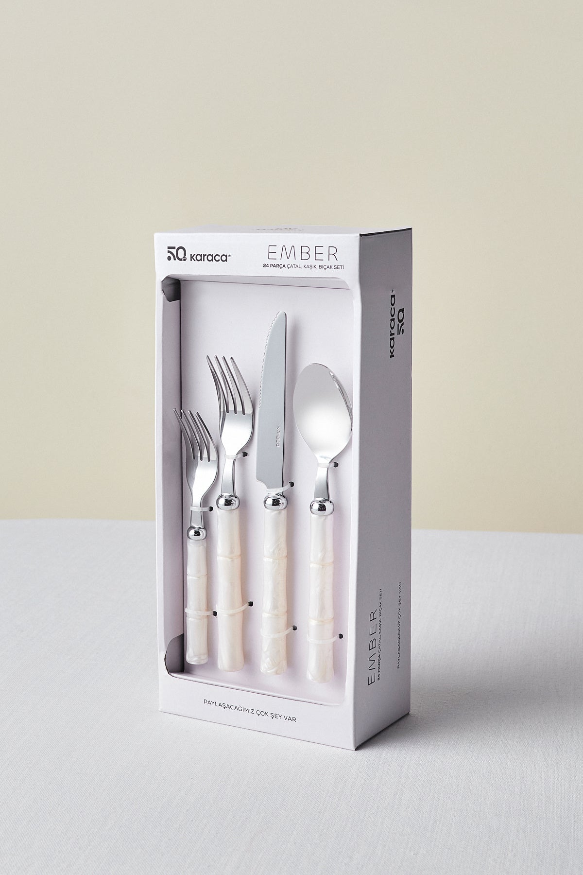 Karaca ember 6 Place Setting 24 Piece Flatware Set krem - MALLTURK
