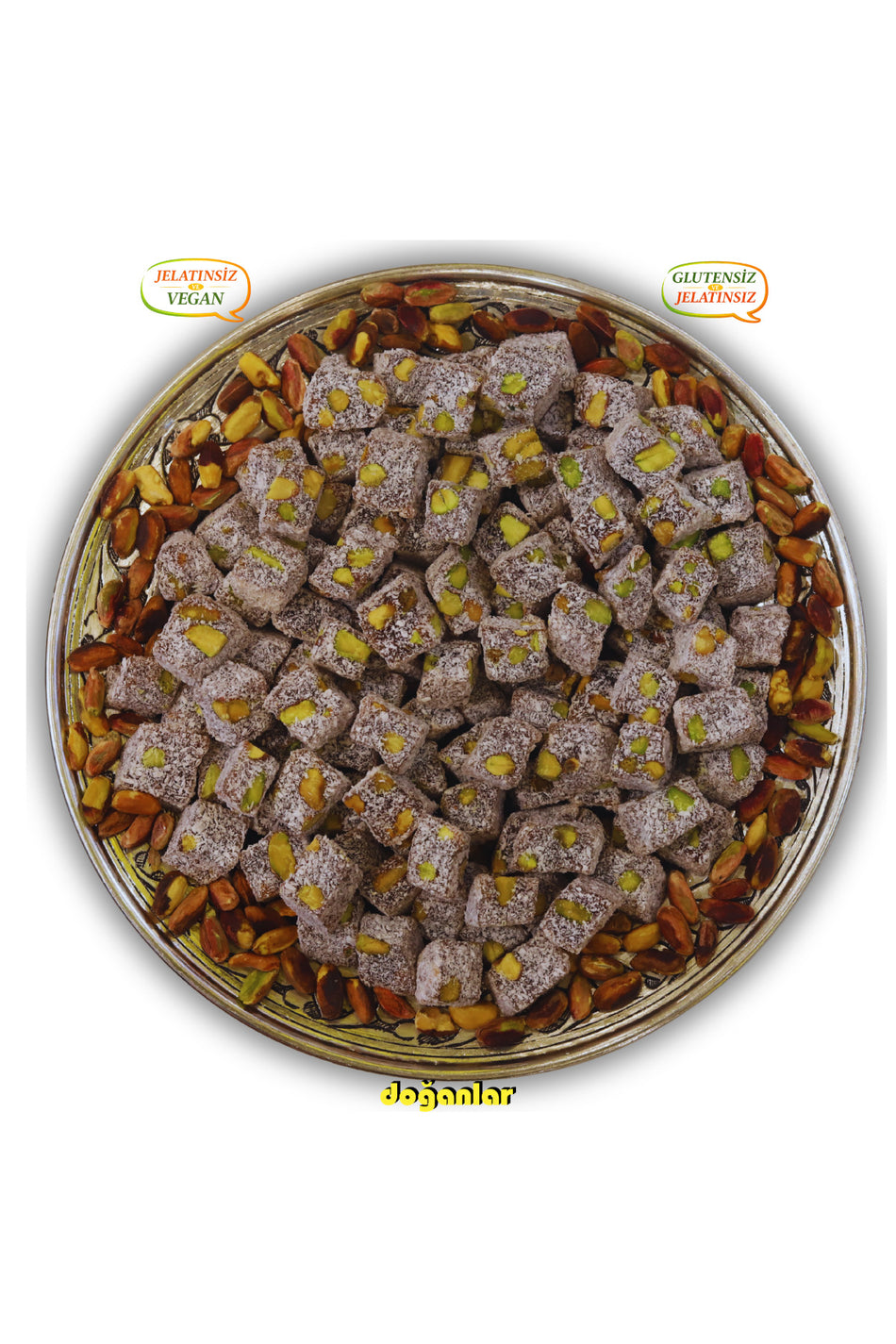 DOGANLAR gida Coconut Pistachio Double Roasted Turkish Delight helal Vegan Gluten Free jelatinsiz 1000gr - MALLTURK