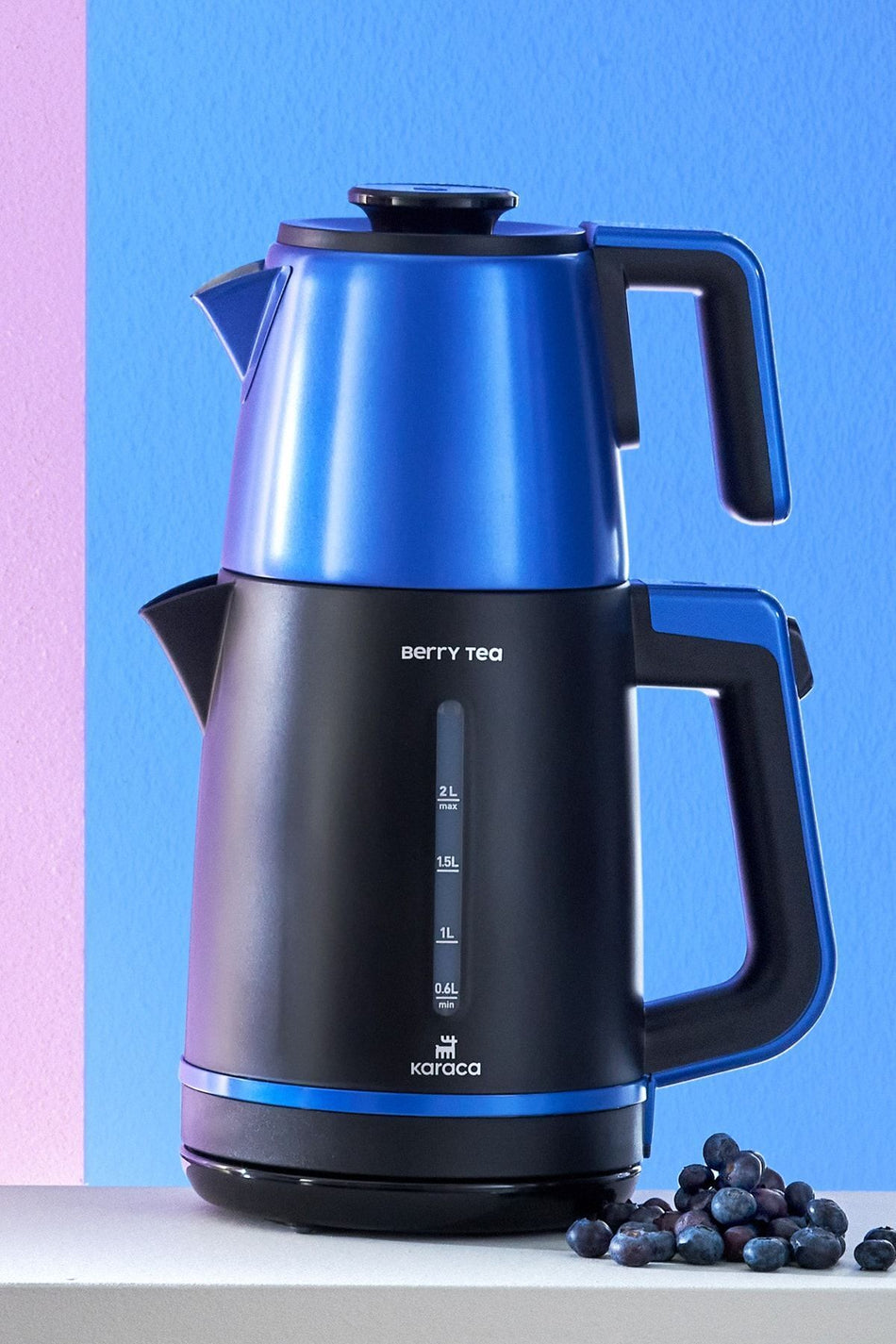 Karaca Berry Tea XL 2-in-1 Stainless Steel Tea Maker and Kettle (Blueberry) - MALLTURK