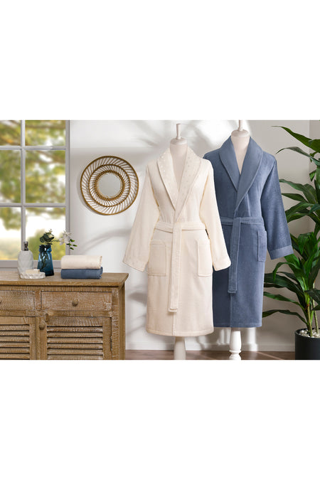 Ozdilek Point Happy Family Bathrobe Set %100 Cotton 4 Piece (2 Pieces Bathrobe + 2 Pieces Hand Towels) - MALLTURK