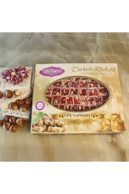Yildirim Sekerleme Turkish Delight double Hazelnut 300gr 100 seker - MALLTURK