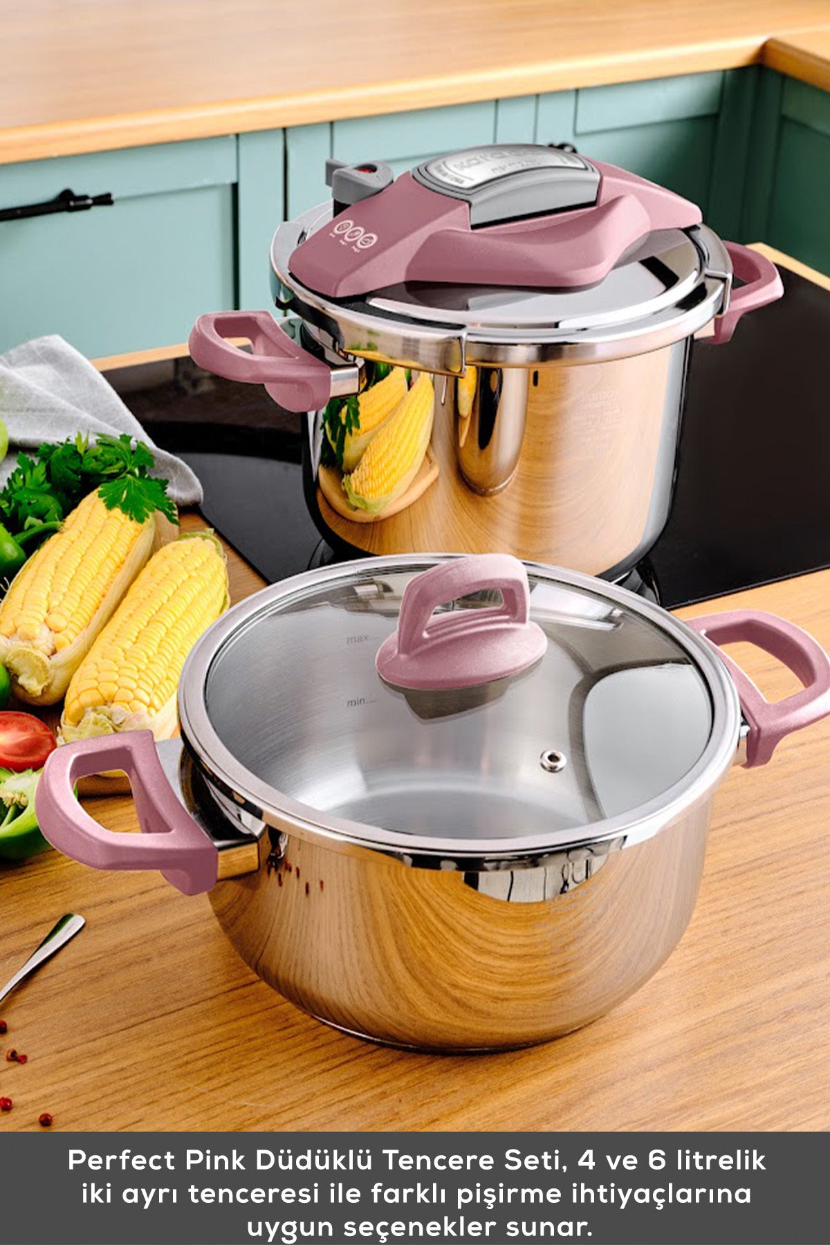 Karaca Perfect Pink induction Base Pressure Cooker Set 4.6 Lt - MALLTURK