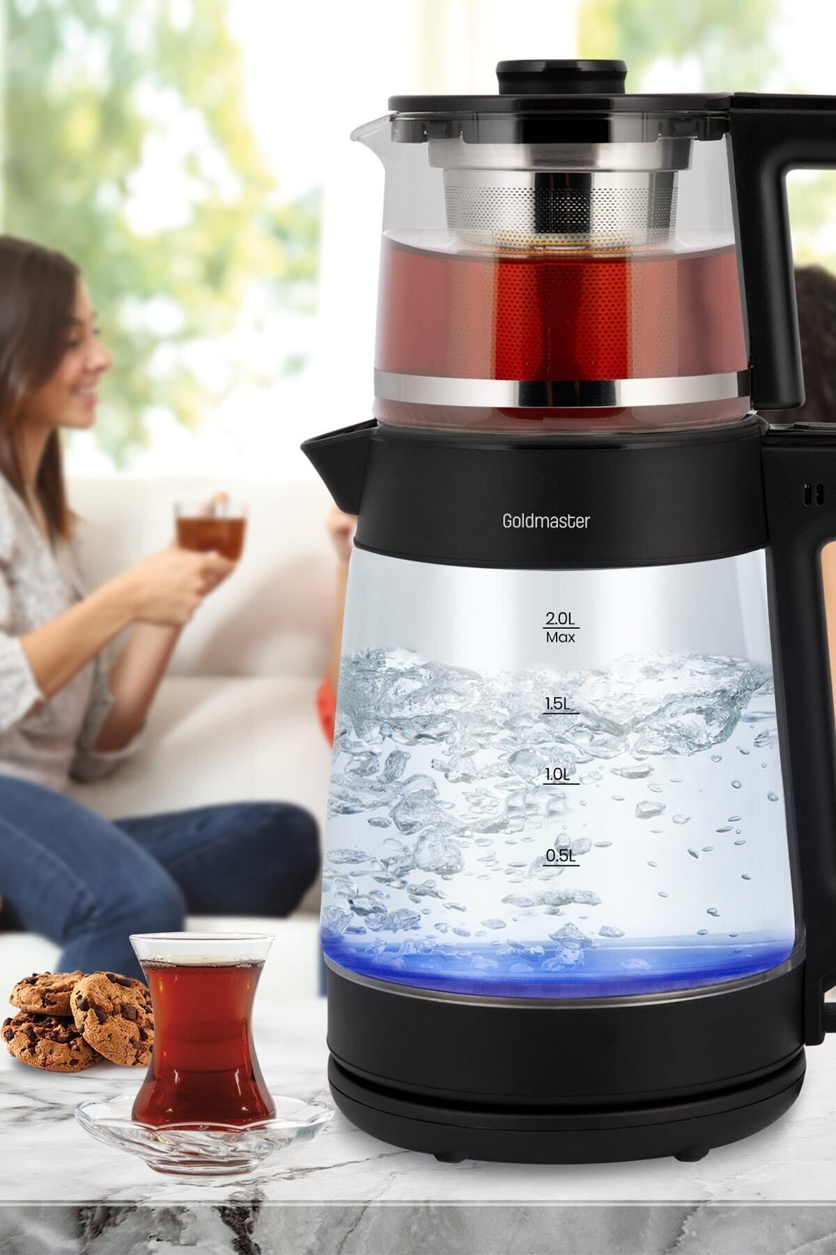 GoldMaster cinar 1900w Large Capacity Glass Tea Maker with Teapot and illuminated Water Kettle, Black GM8320S - MALLTURK