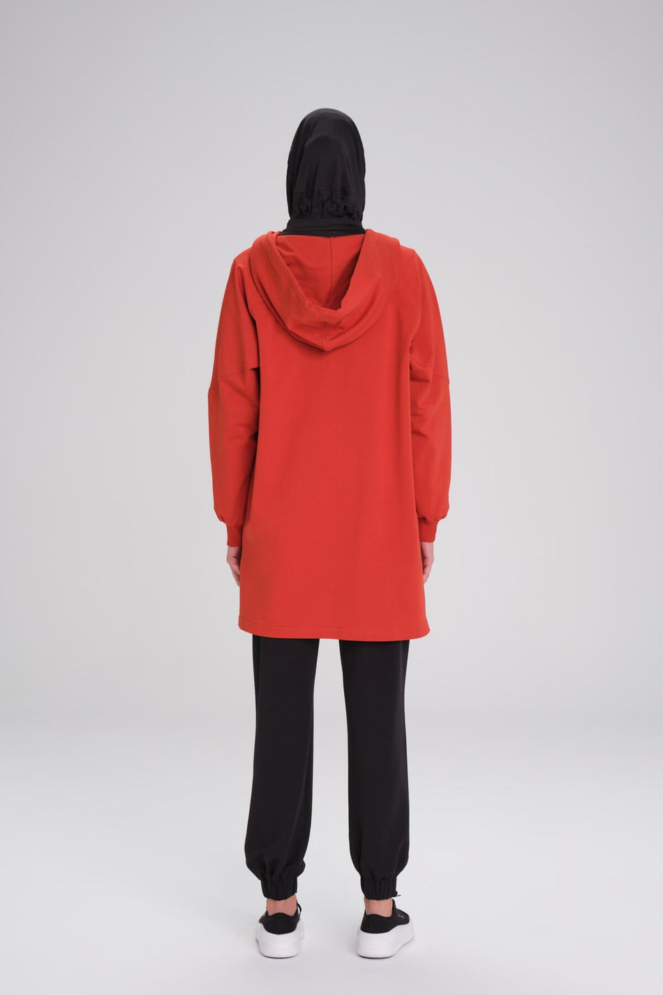 Hasema Soft Textured Raglan Hooded Zippered Red Basic Casual Sweatshirt ACT-12