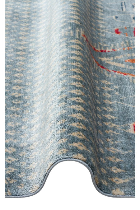 Vog Hali Efsun Handmade Blue Ethnic Patterned Lyocell Special Loom Usak Design Fringed Living Room Carpet - MALLTURK