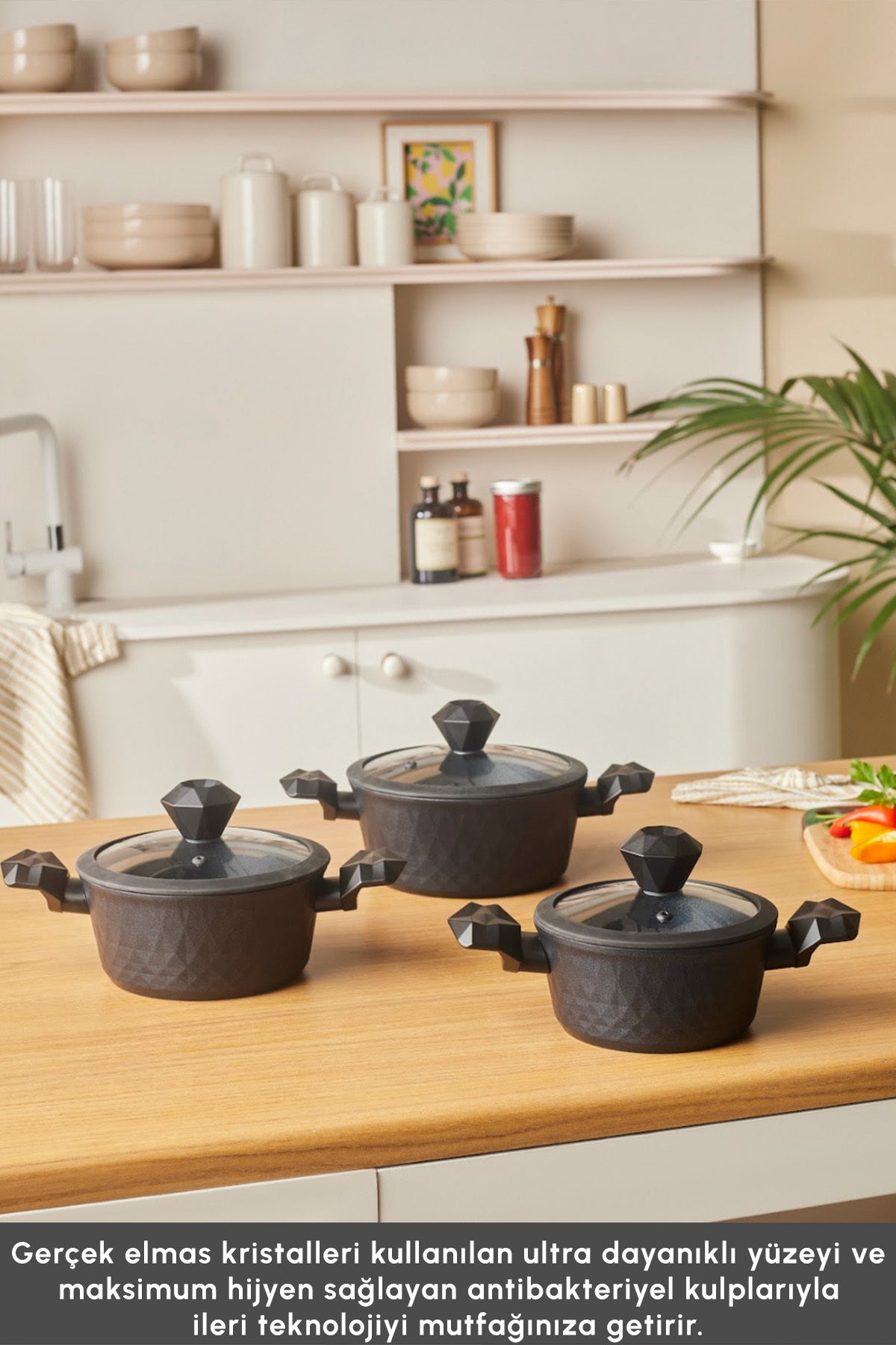 Karaca Biodiamond Antibakteriyel Kulp Induction Compatible 6 Piece Cookware Set - MALLTURK