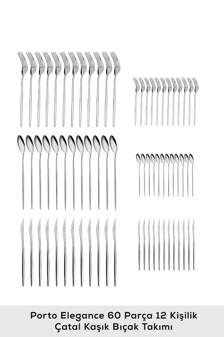 Karaca new porto elegance 60 Piece 12 Place Setting Flatware Set - MALLTURK