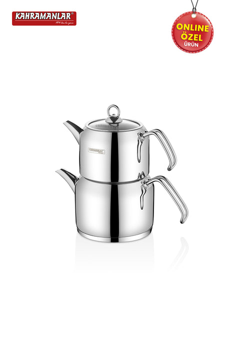 Kahramanlar Deluxe Medium Size Platinum 4-Piece Teapot Set - MALLTURK