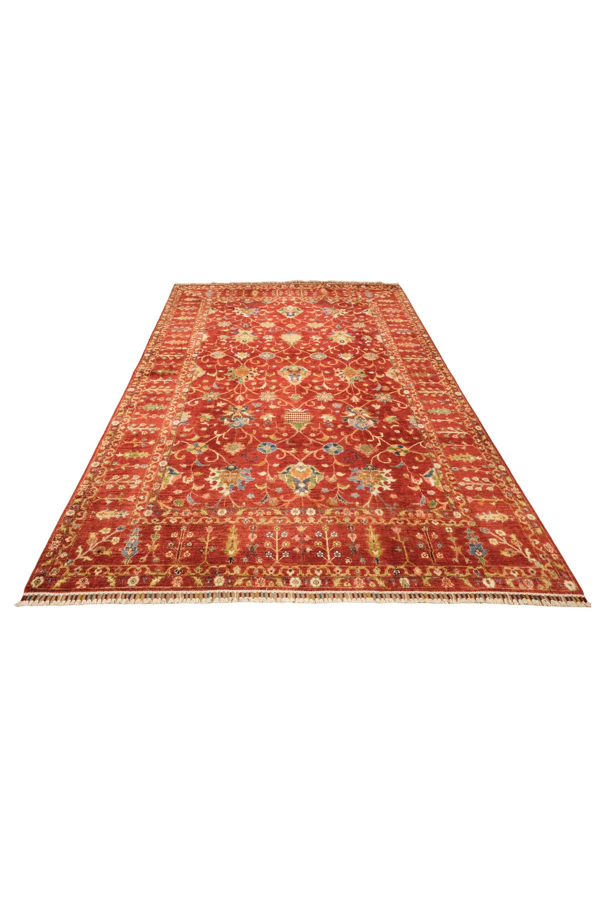 Vog Rug Sultani Handcrafted Red Anatolian Pattern Pattern Fringed Modern and Traditional Living Room Rug