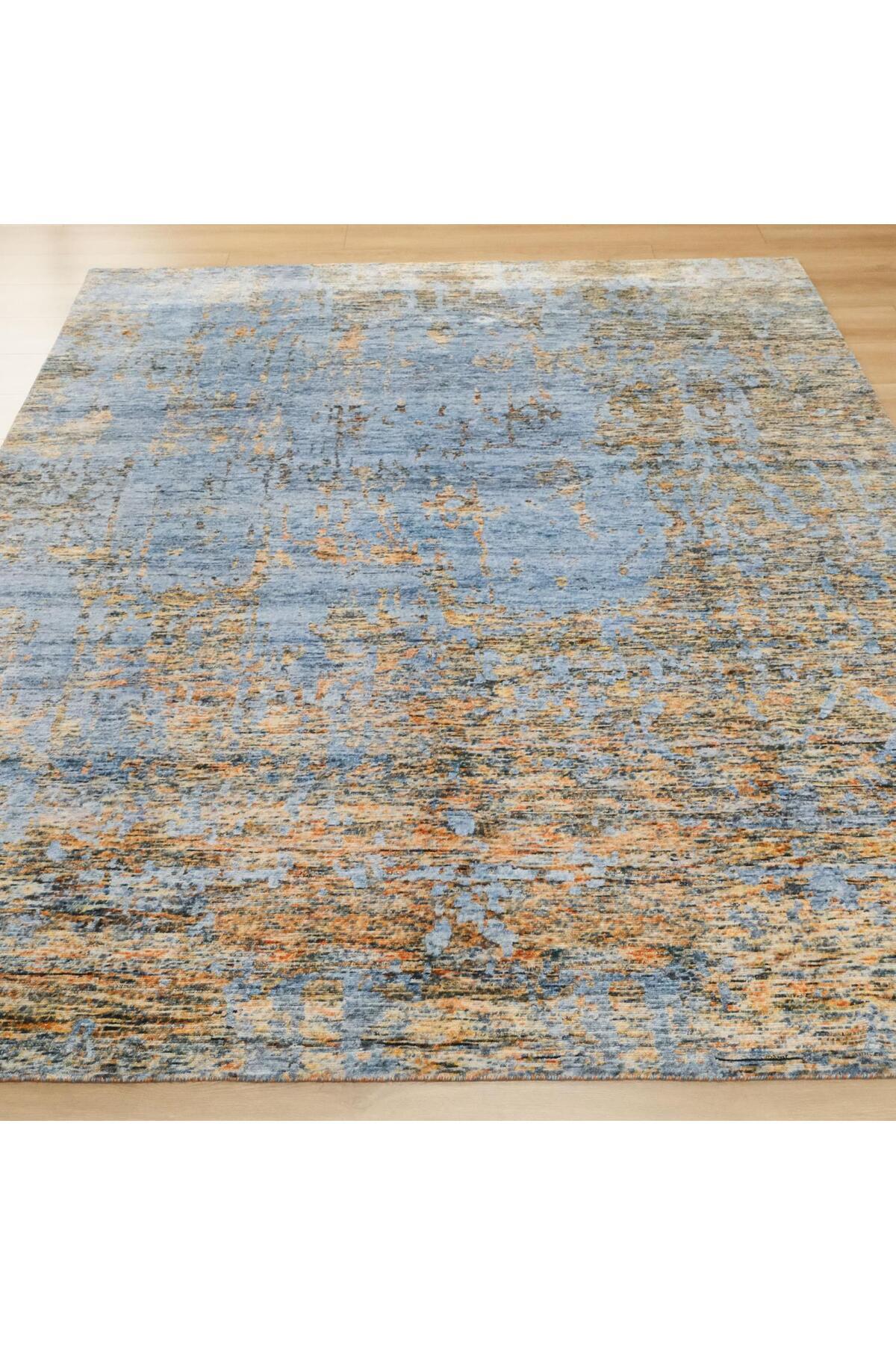 Halicizade Soyut Pattern Hand-Woven Rug-bambu Turquoise Gold - MALLTURK