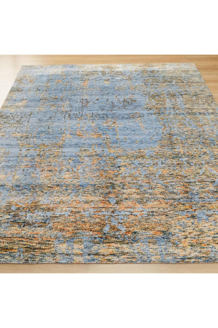 Halicizade Soyut Pattern Hand-Woven Rug-bambu Turquoise Gold - MALLTURK