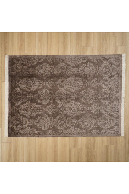 Halicizade Hand-Woven Damask Pattern Brown Bambu Rug