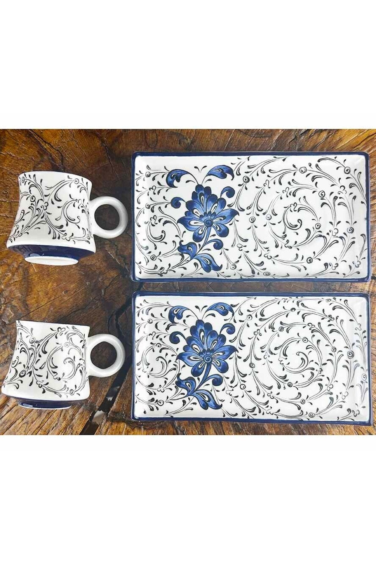 Cini Evi Blue Lotus Patterned Iznik Style Coffee Serving Set – Elegant Gift - MALLTURK