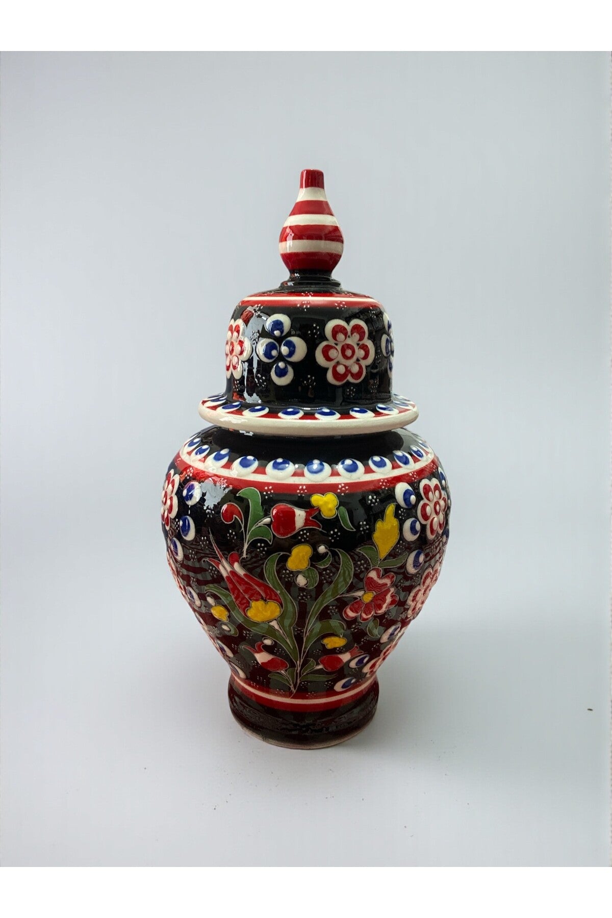 YOOS Handmade Wheelwork 25cm Kutahya Ceramic Shah Cube Ceramic Vase Black - MALLTURK