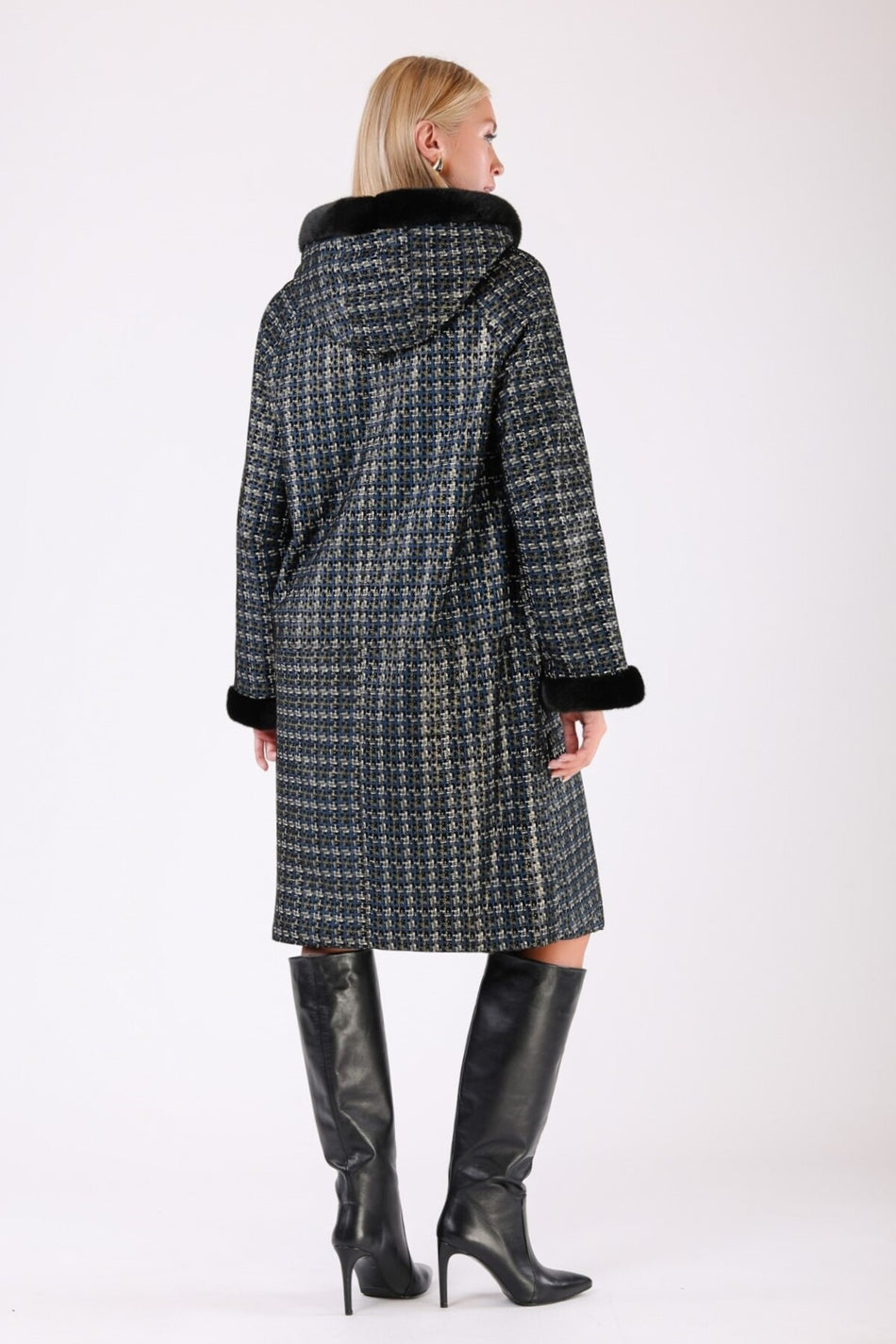 Leather Club Navy Blue and Black Reversible Genuine Leather Coat