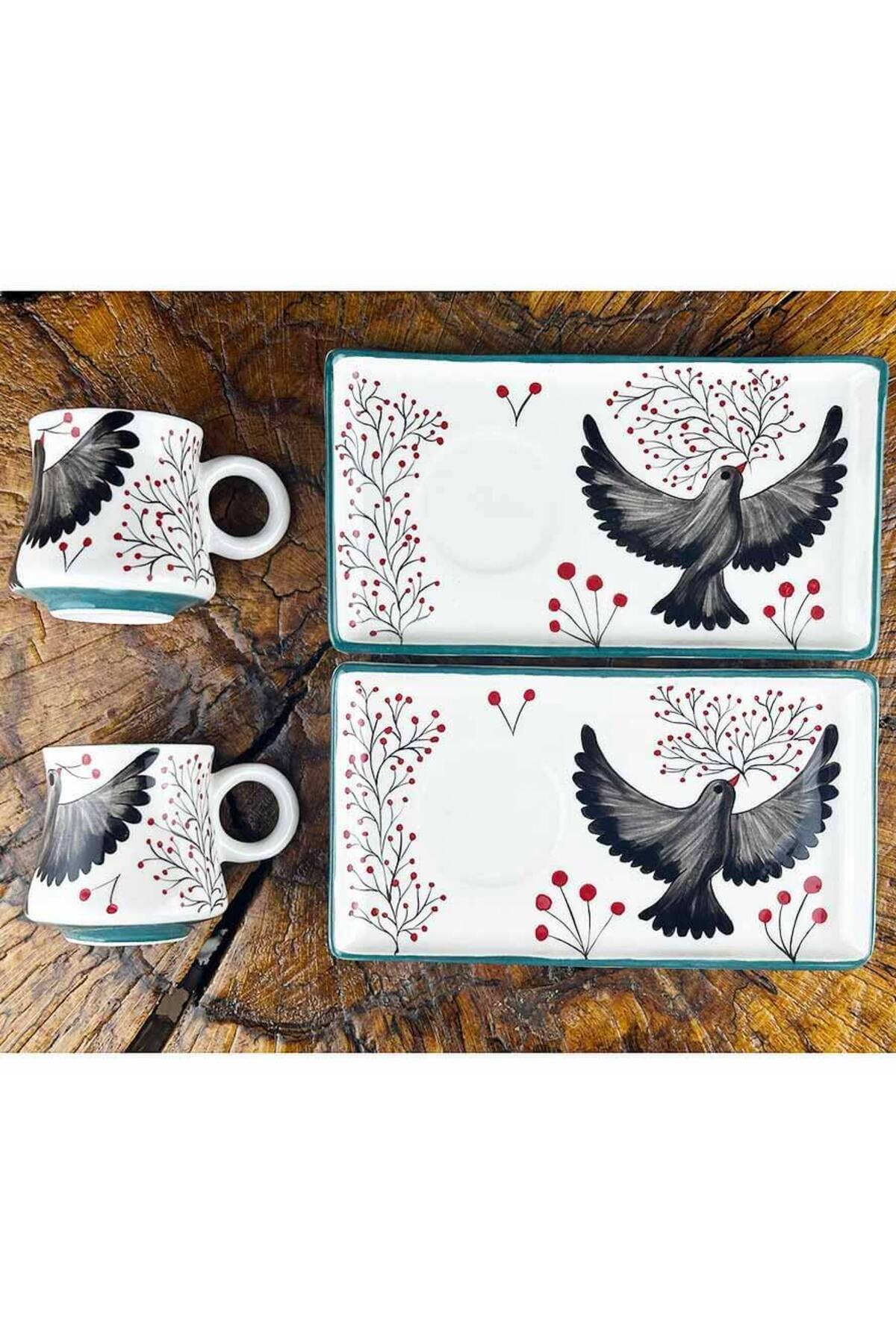 Cini Evi Peace Bird Patterned Iznik Coffee Serving Set – Minimalist Gift - MALLTURK