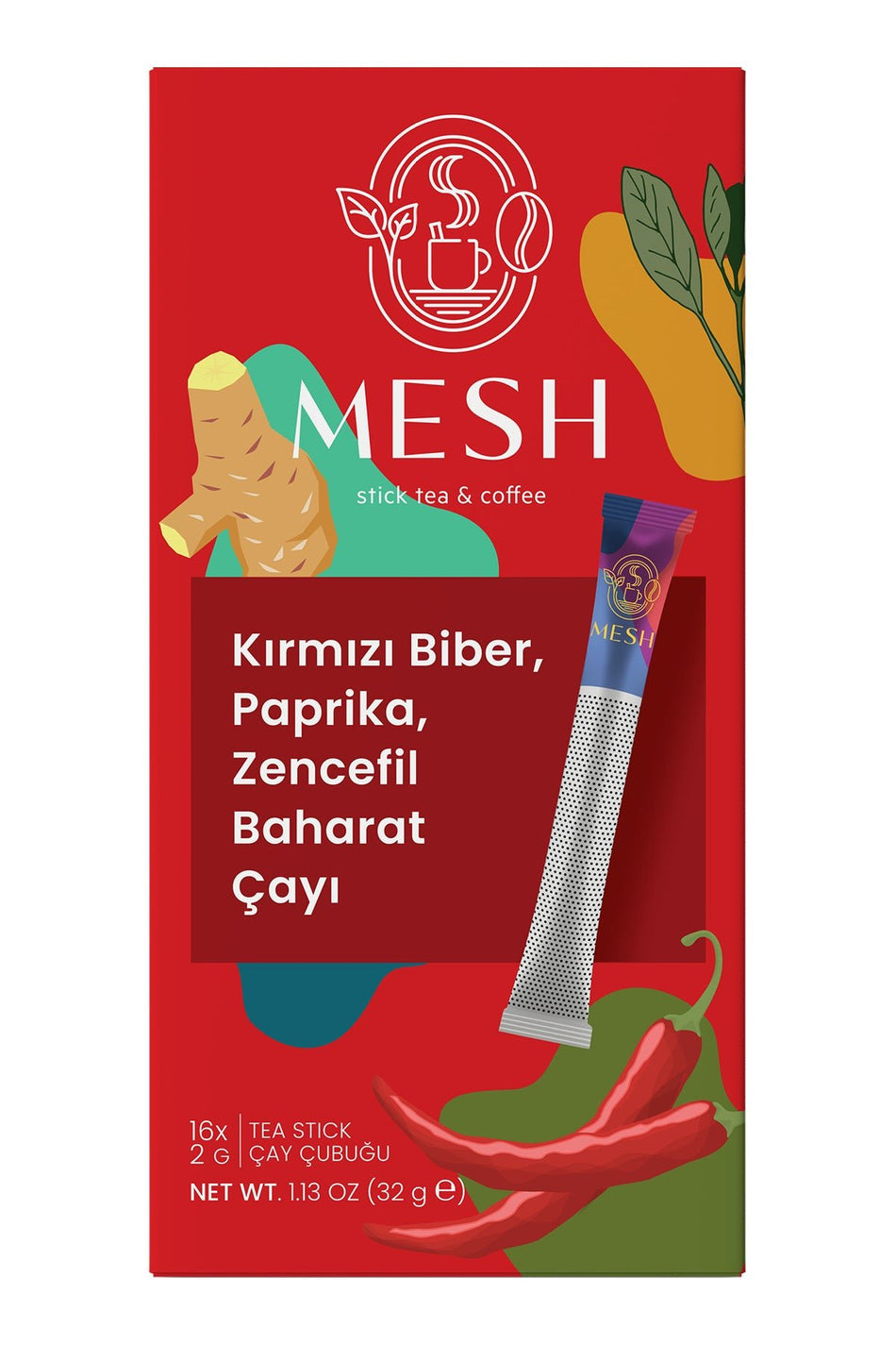 Mesh Stick Red Pepper, Paprika, and Ginger Spiced Tea (Pack of 16)