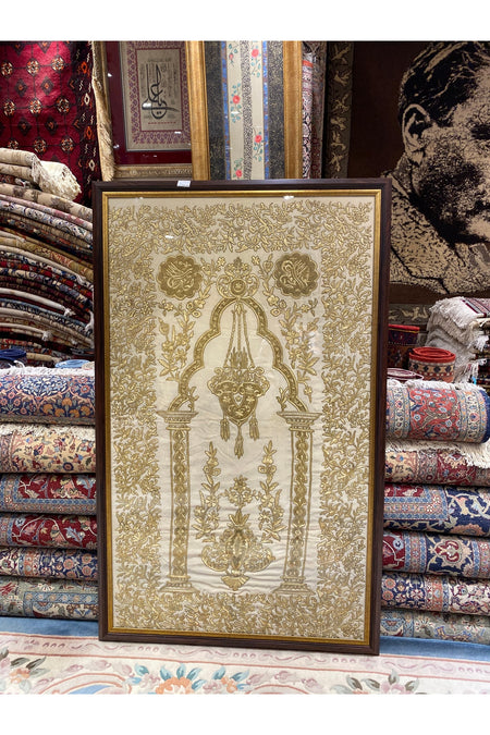 RD RAMAZAN DAG Hand Rug Art Handcrafted Silk Metal Thread Embroidery on Fabric Size 157x97 - MALLTURK