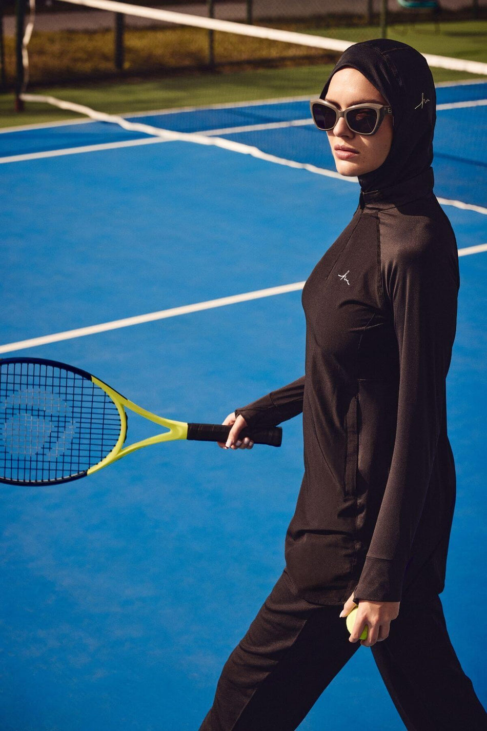 Hasema Active H-per Pocketed Long Sleeve Zip-Up Collar Black Hijab Training T-Shirt Act-7
