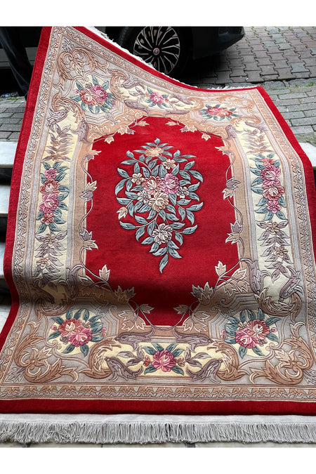 RD RAMAZAN DAG Hand Rug Art Hand-Woven Embossed Chinese Rug Premium Quality Wool Weave Red Color Size 240x170 - MALLTURK