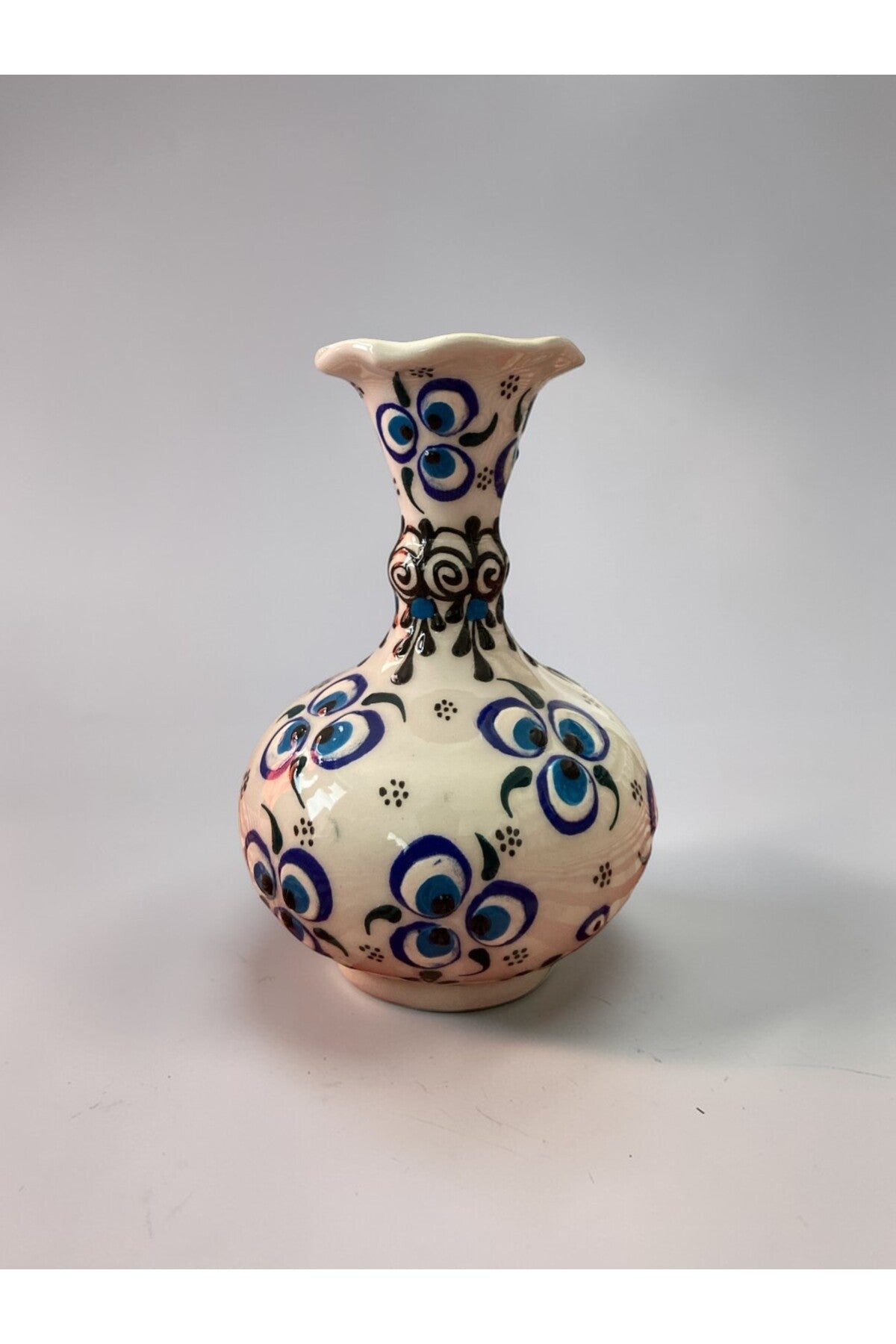 YOOS Handmade Evil Eye Embroidered Triple Lettuce White Ceramic Vase Set (30cm-20cm-15cm) - MALLTURK