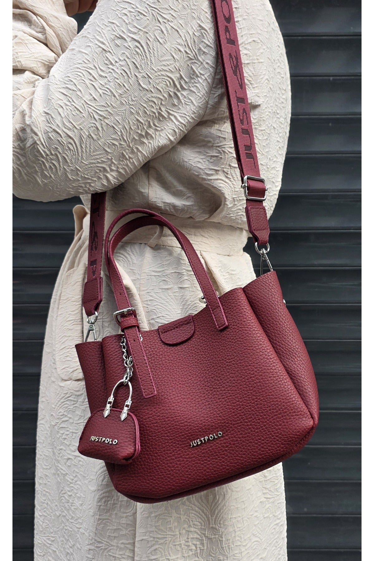 Just Polo Women's New Season 3-Compartment Luxury Soft Leather Adjustable Crossbody Stylish Shoulder Bag Burgundy - MALLTURK