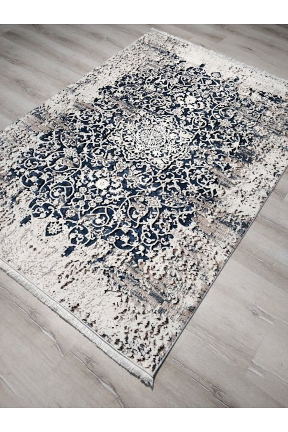 YAMALI home Yamalihome Bamboo Rug 1023 Cream Navy Blue 140x200 Cm Practical Rug - MALLTURK