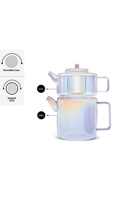Karaca Flat Borosilicate Glass Midi Teapot Luster - MALLTURK