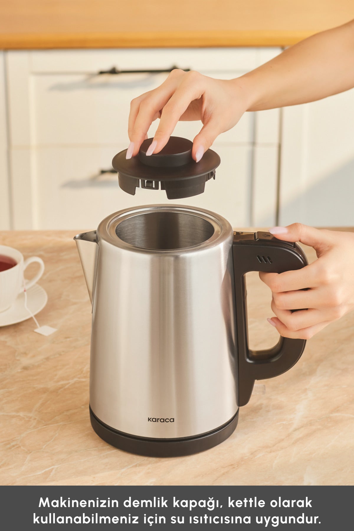 Karaca Tea Break 2 in 1 Stainless Steel Water Kettle Tea Maker inox Black - MALLTURK