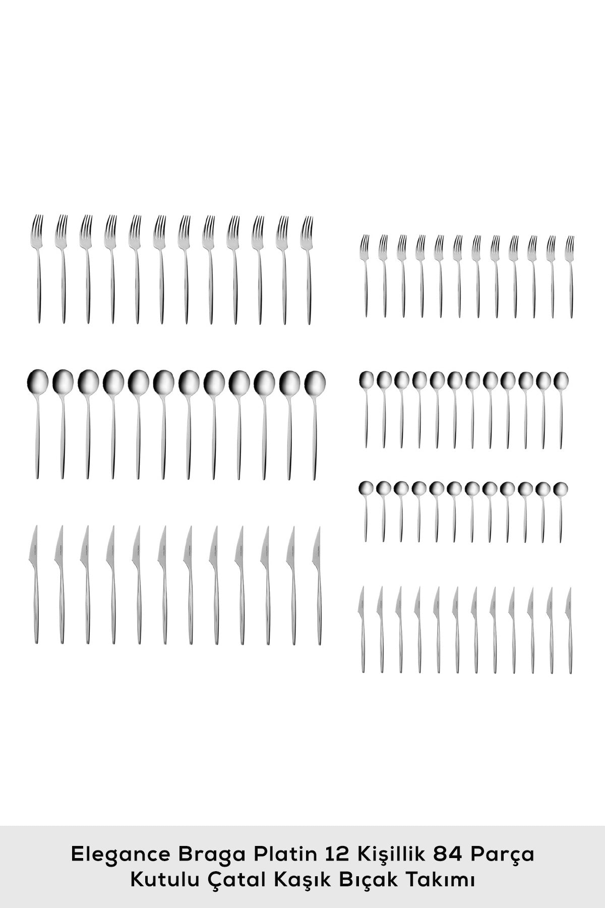 Karaca elegance braga platin 12 Place Setting 84 Piece Flatware Set - MALLTURK